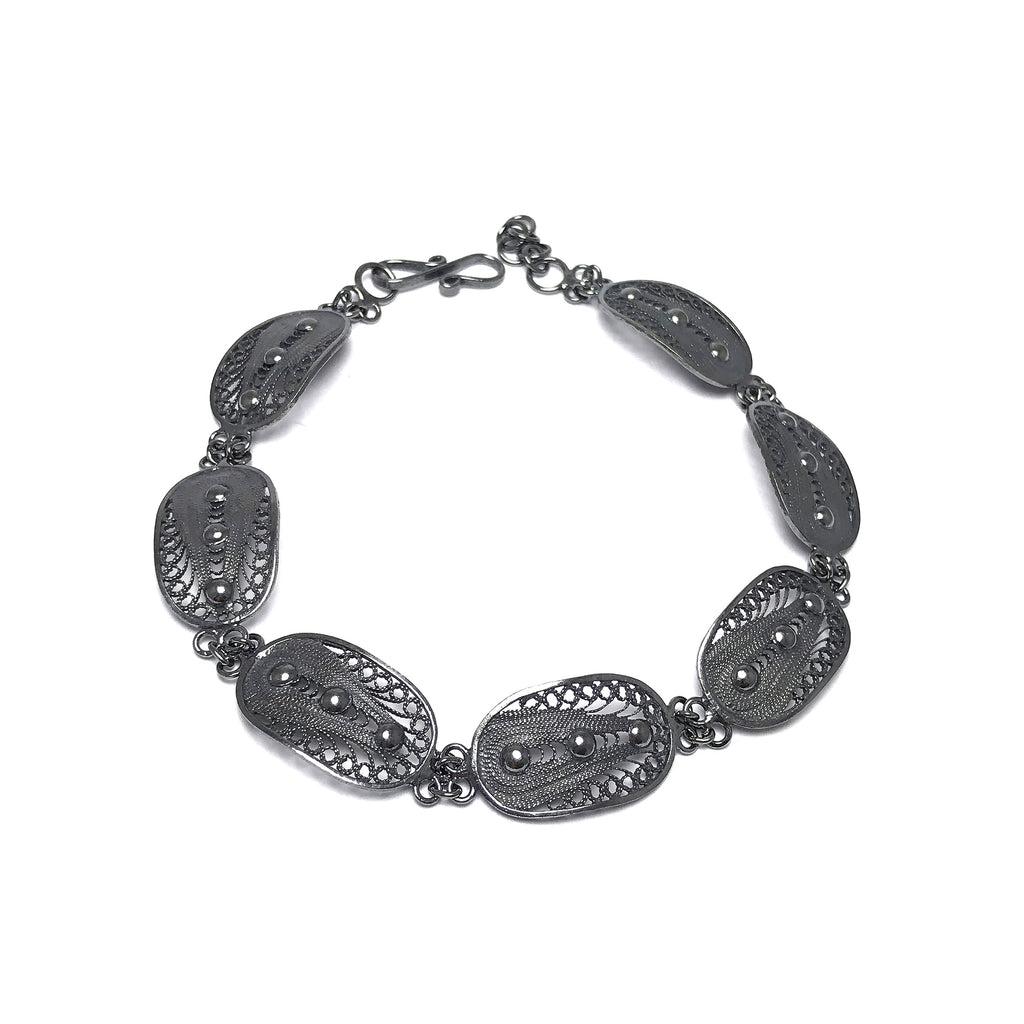 Ellipse Model Handmade Oxidized Filigree Silver Bracelet (NG201017231)