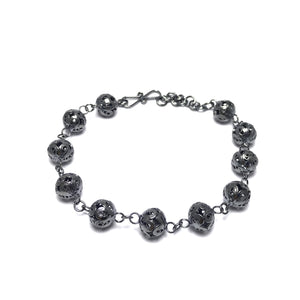 Ball Model Handmade Oxidized Filigree Silver Bracelet (NG201017232)