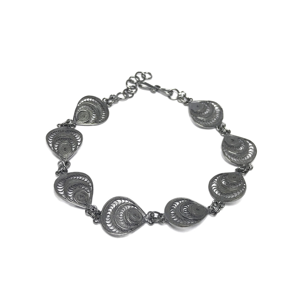 Drop Model Handmade Oxidized Filigree Silver Bracelet (NG201017233)
