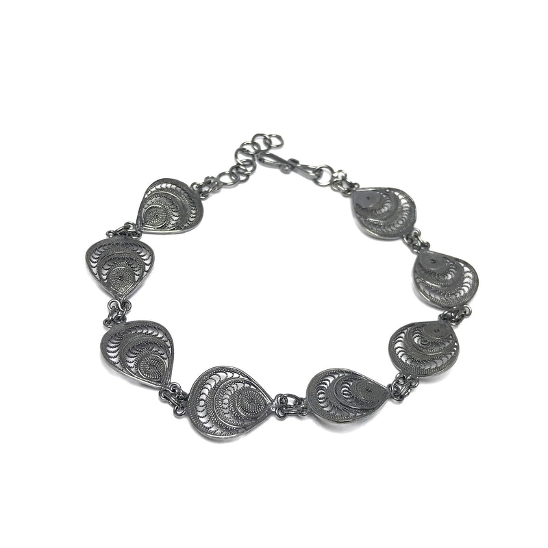 Drop Model Handmade Oxidized Filigree Silver Bracelet (NG201017233)