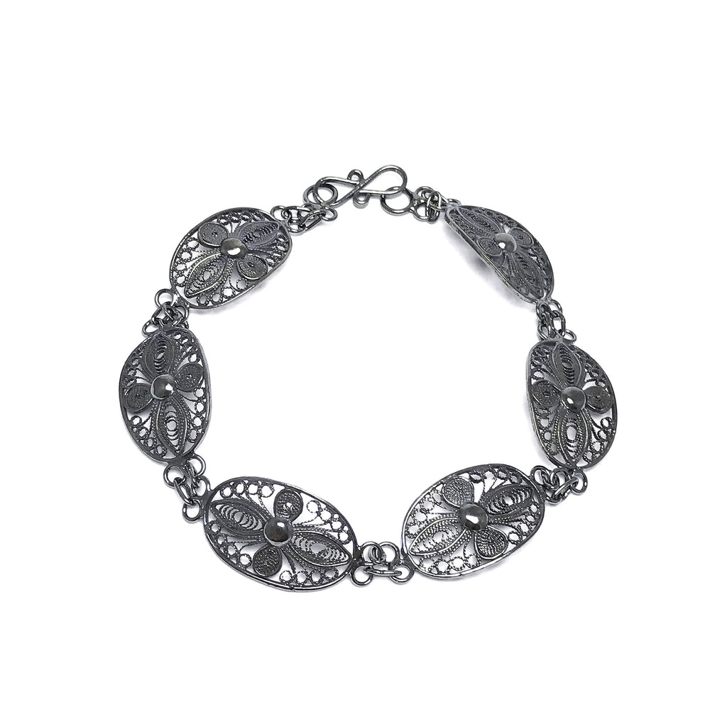 Floral Model Handmade Oxidized Filigree Silver Bracelet (NG201017235)