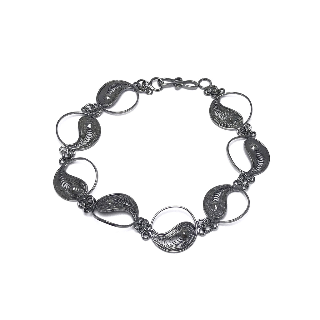 Ying Yang Model Handmade Oxidized Filigree Silver Bracelet (NG201017236)