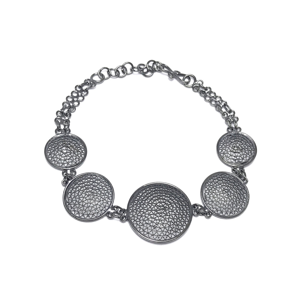 Round Model Handmade Oxidized Filigree Silver Bracelet (NG201017238)