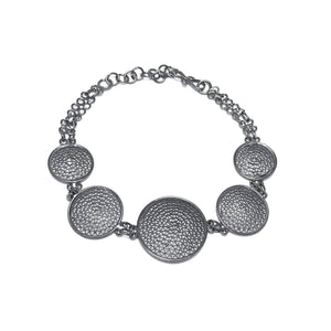 Round Model Handmade Oxidized Filigree Silver Bracelet (NG201017238)