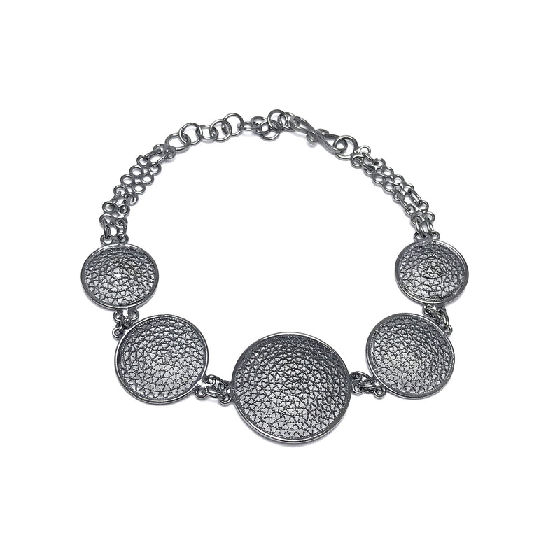 Round Model Handmade Oxidized Filigree Silver Bracelet (NG201017238)