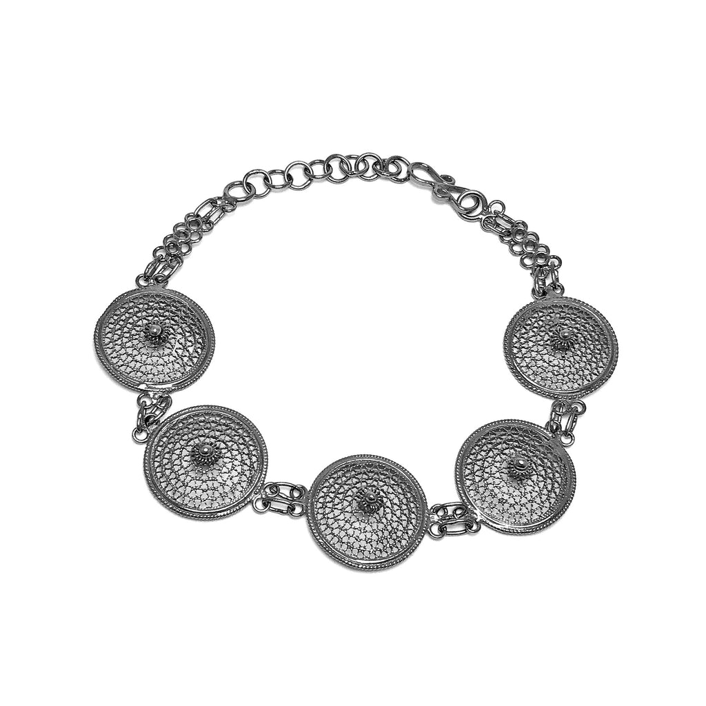 Round Model Handmade Oxidized Filigree Silver Bracelet (NG201017239)