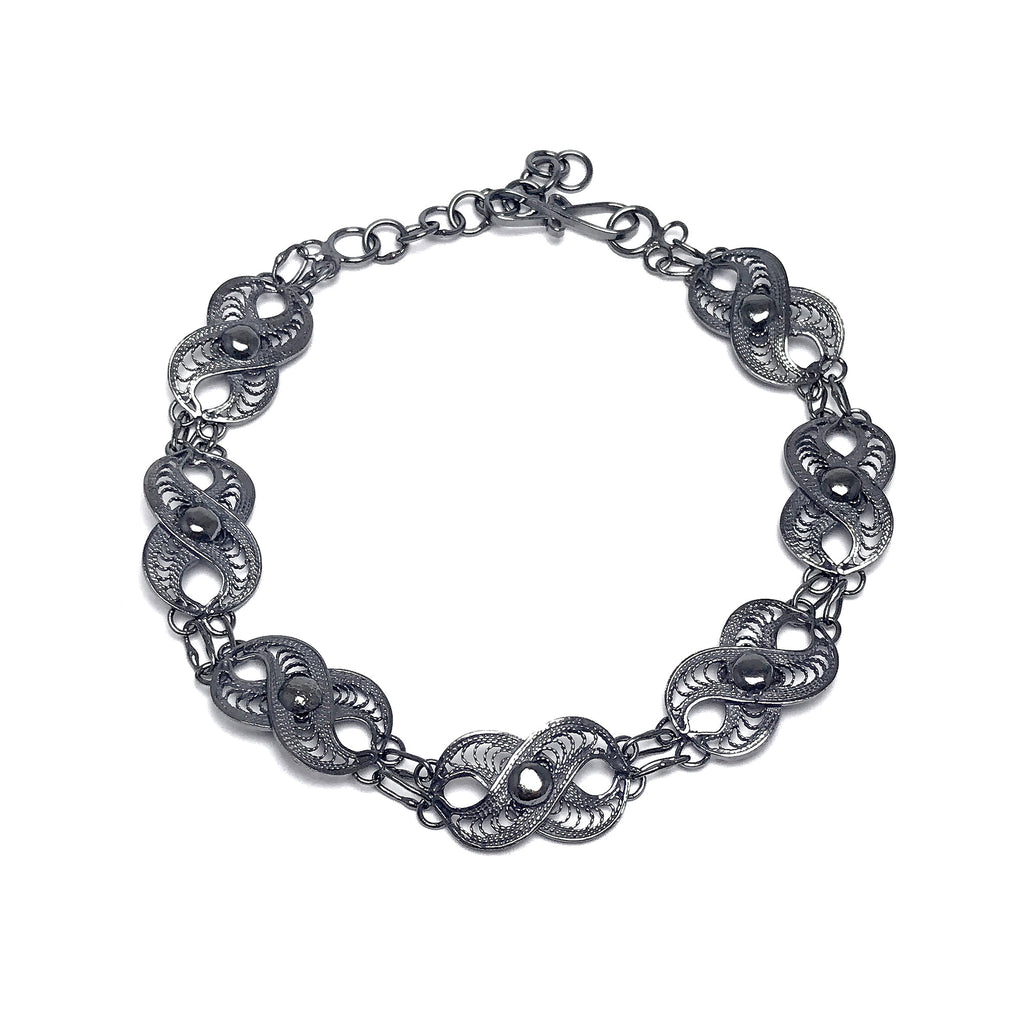 Infinity Model Handmade Oxidized Filigree Silver Bracelet (NG201017240)