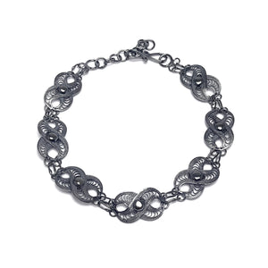 Infinity Model Handmade Oxidized Filigree Silver Bracelet (NG201017240)