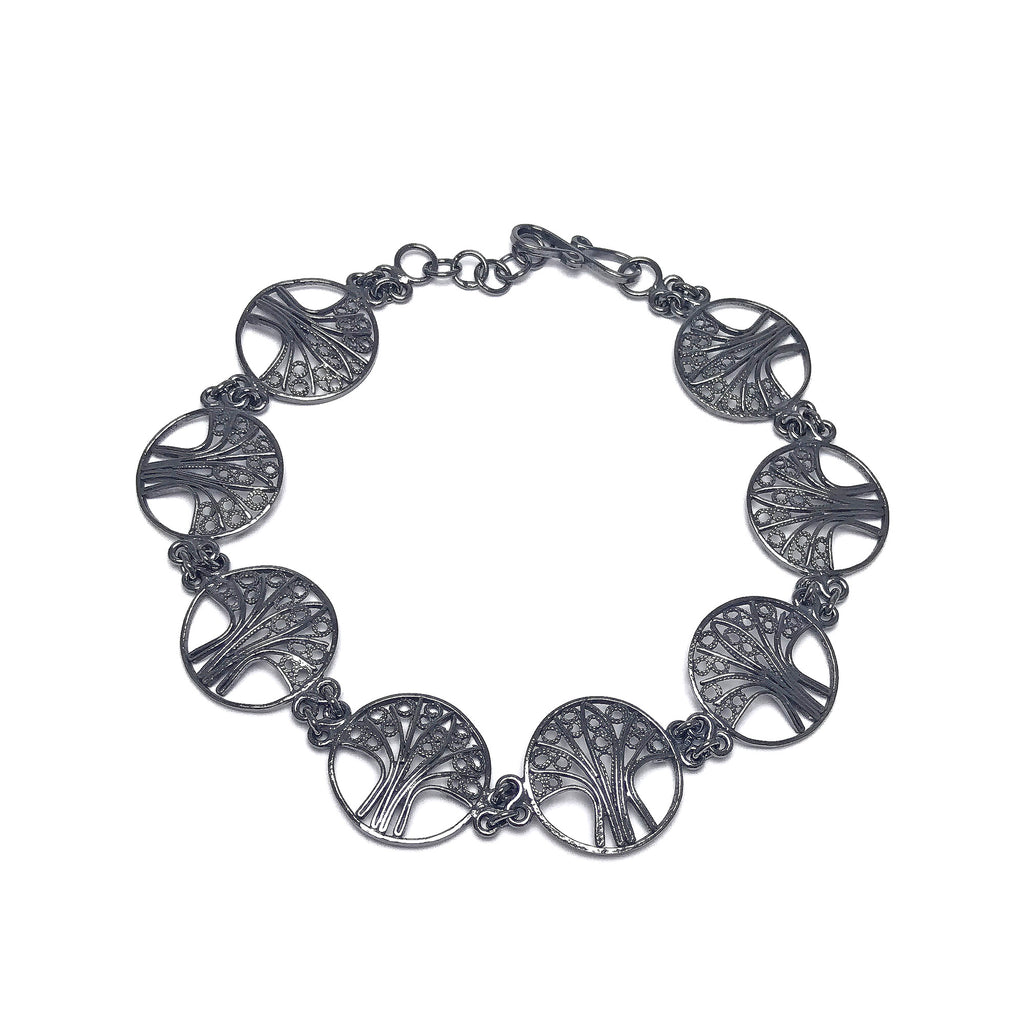 Tree of Life Model Handmade Oxidized Filigree Silver Bracelet (NG201017241)