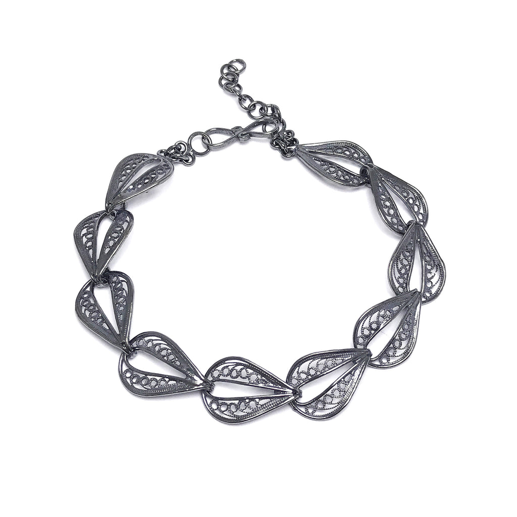 Drop Model Handmade Oxidized Filigree Silver Bracelet (NG201017247)