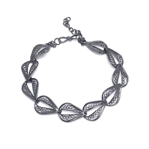 Drop Model Handmade Oxidized Filigree Silver Bracelet (NG201017247)