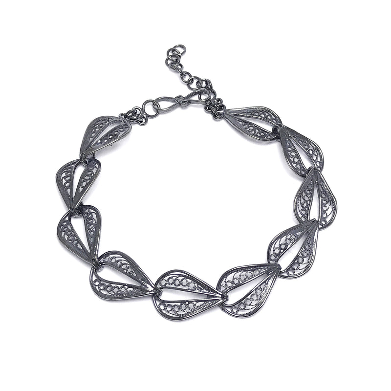Drop Model Handmade Oxidized Filigree Silver Bracelet (NG201017247)