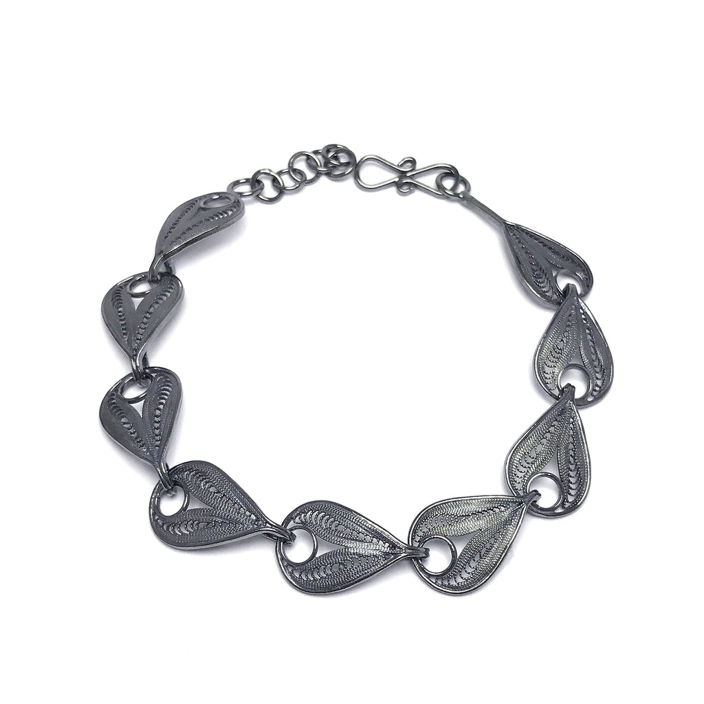 Drop Model Handmade Oxidized Filigree Silver Bracelet (NG201017248)