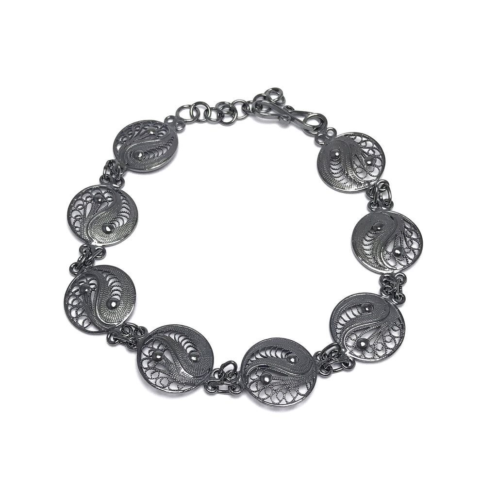 Ying Yang Model Handmade Oxidized Filigree Silver Bracelet (NG201017249)