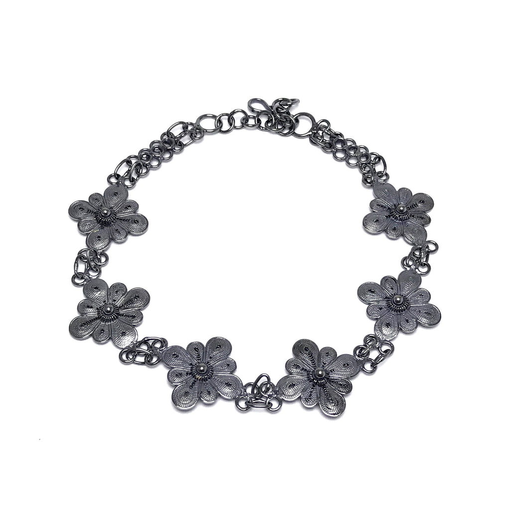 Floral Model Handmade Oxidized Filigree Silver Bracelet (NG201017250)