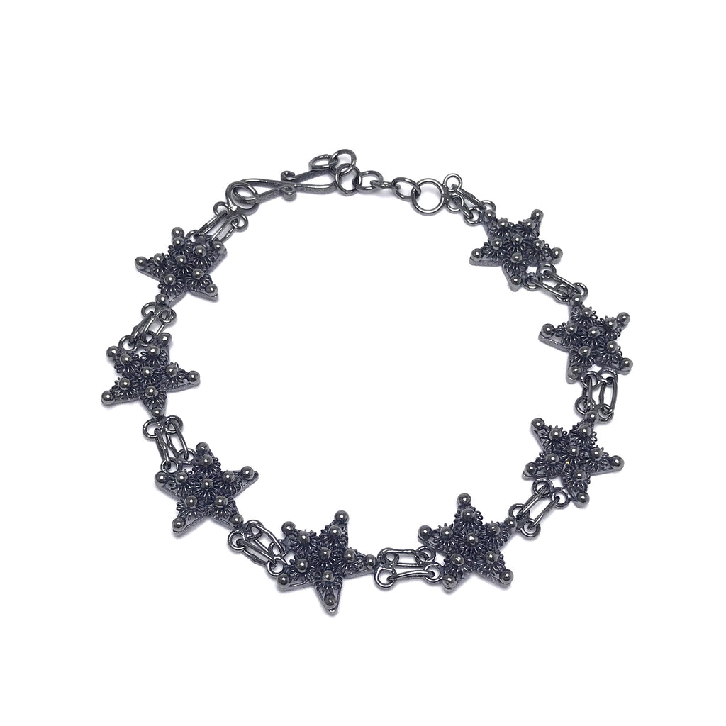 Star Model Handmade Oxidized Filigree Silver Bracelet (NG201017251)