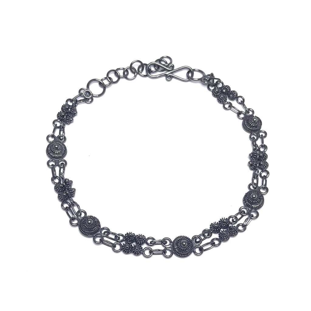 Coriander Model Handmade Oxidized Filigree Silver Bracelet (NG201017252)
