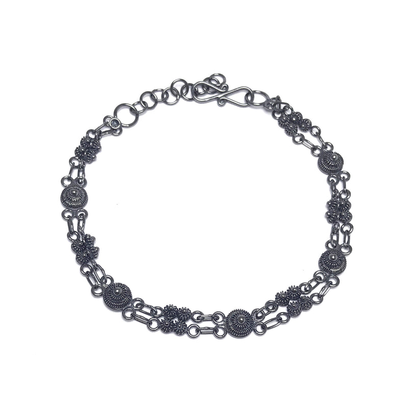 Coriander Model Handmade Oxidized Filigree Silver Bracelet (NG201017252)