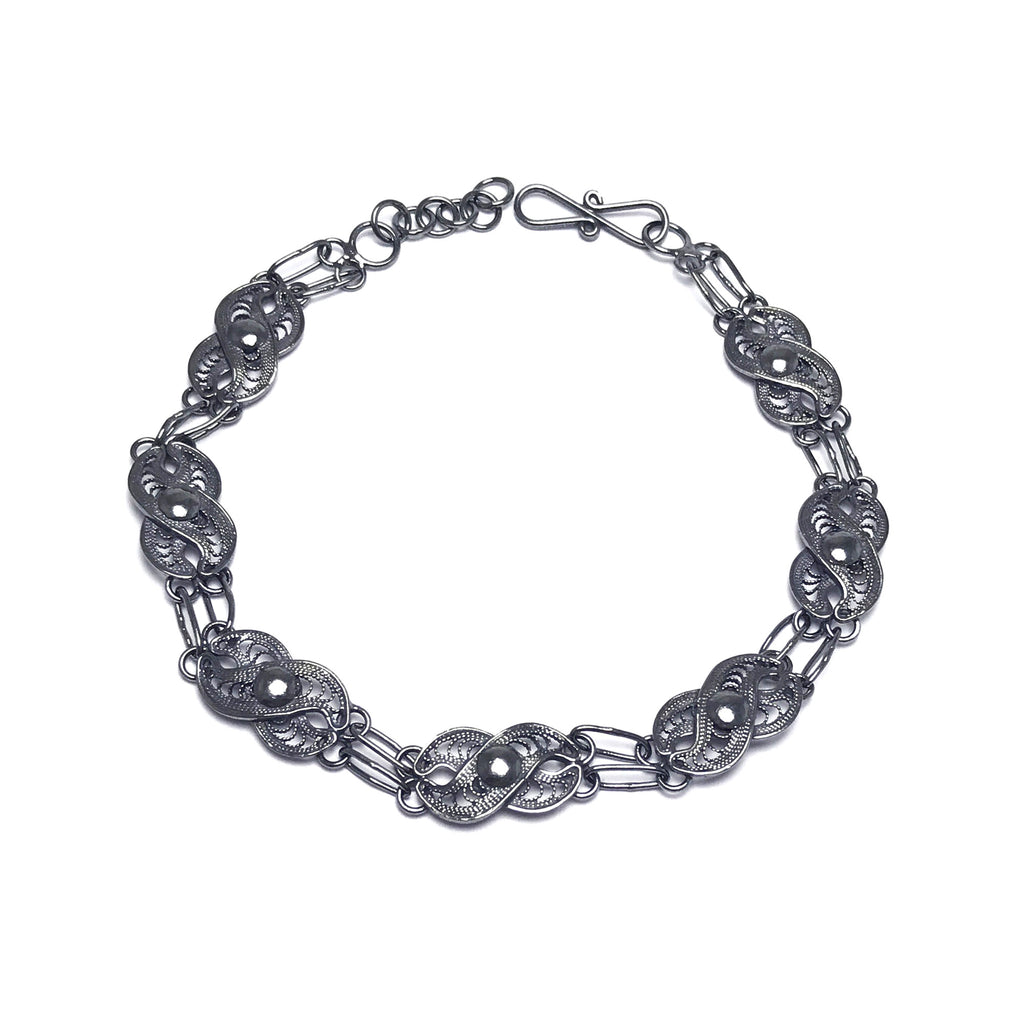 Infinity Model Handmade Oxidized Filigree Silver Bracelet (NG201017253)