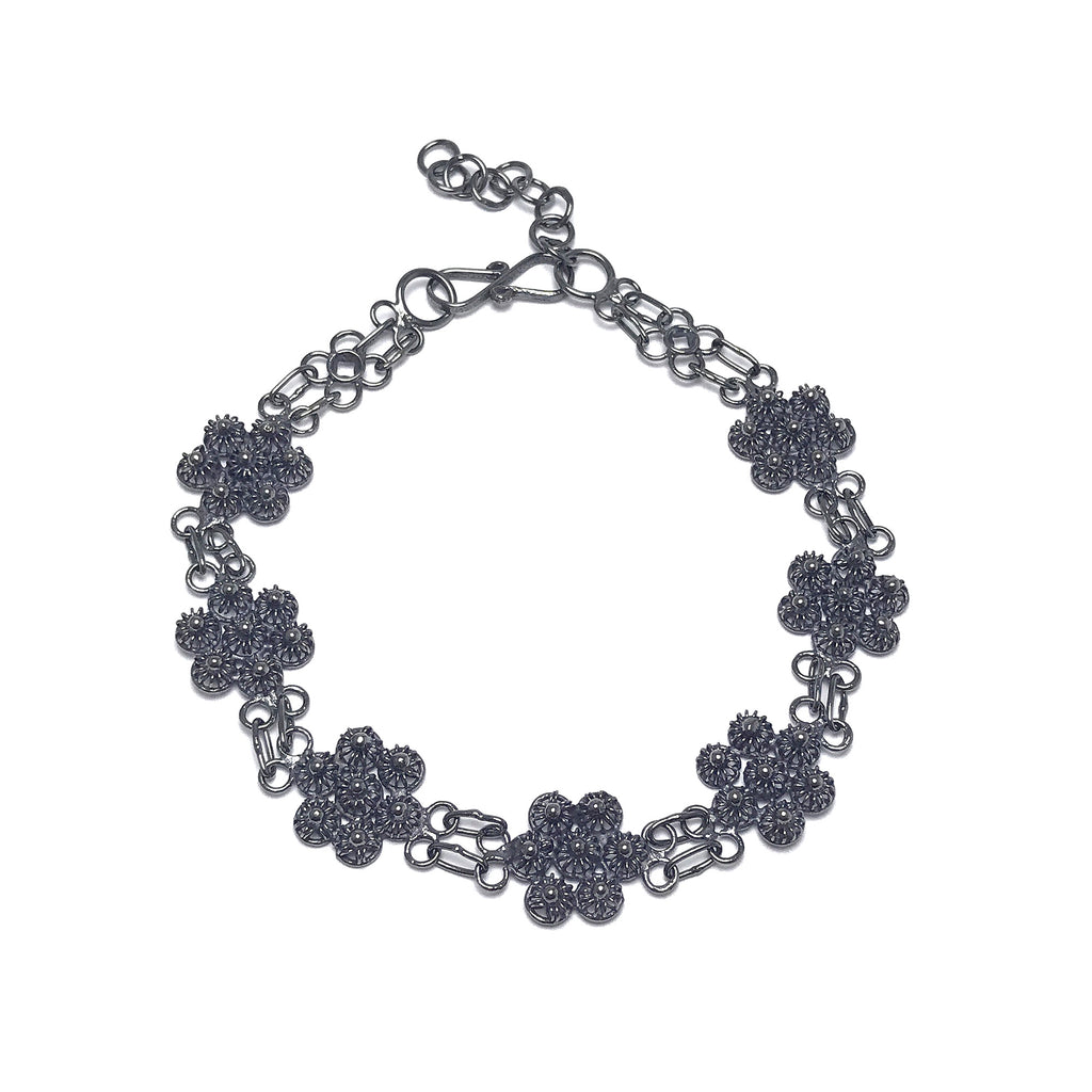 Floral Model Handmade Oxidized Filigree Silver Bracelet (NG201017254)