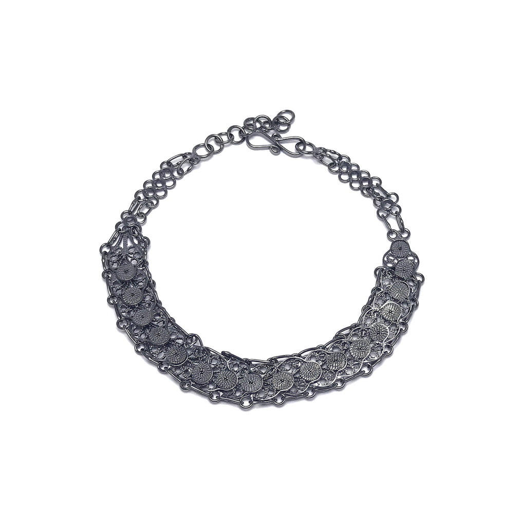 Assyria Model Handmade Oxidized Filigree Silver Bracelet (NG201017255)