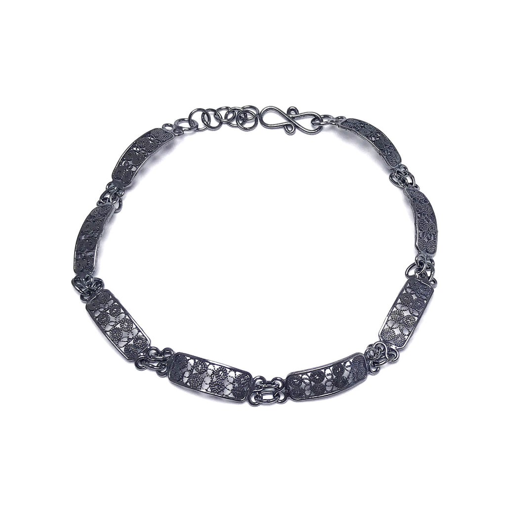 Authentic Handmade Oxidized Filigree Silver Bracelet (NG201017257)