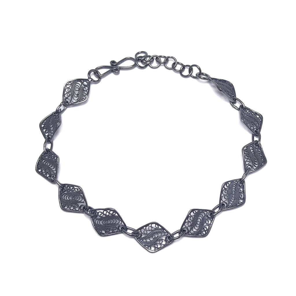 Authentic Handmade Oxidized Filigree Silver Bracelet (NG201017258)