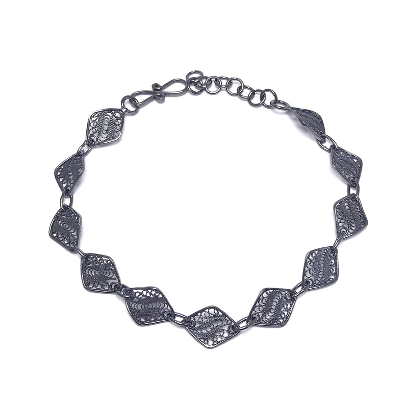 Authentic Handmade Oxidized Filigree Silver Bracelet (NG201017258)
