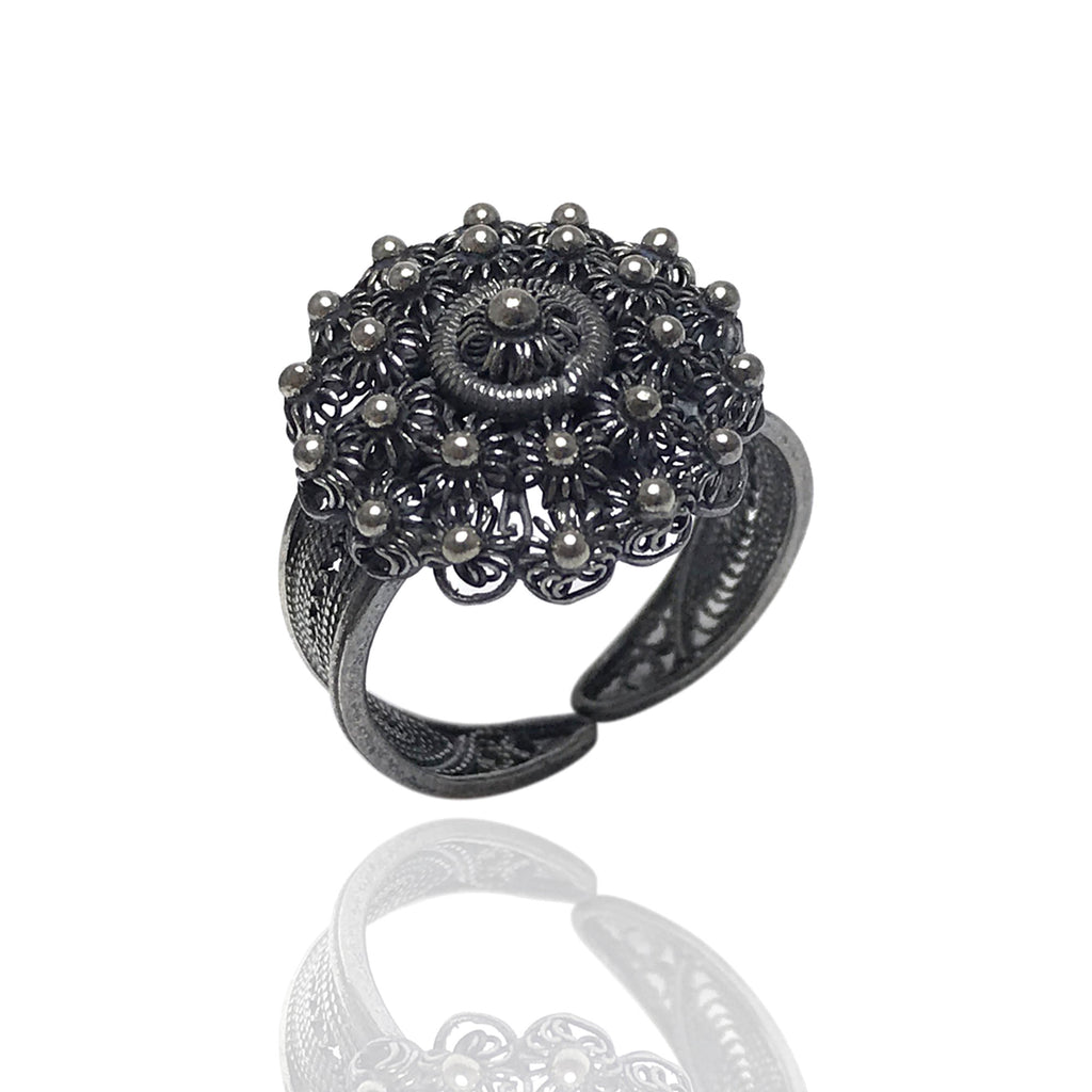 Coriander Model Handmade Filigree Oxidized Silver Ring (NG201017274)