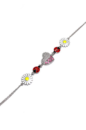 Heart, Daisy and Ladybug Model Silver Bracelet (NG201017459)