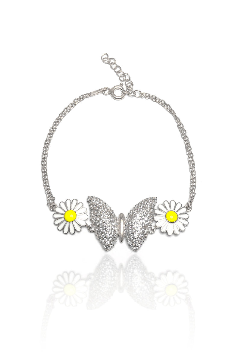 Butterfly and Daisy Model Sterling Silver Bracelet (NG201017460)