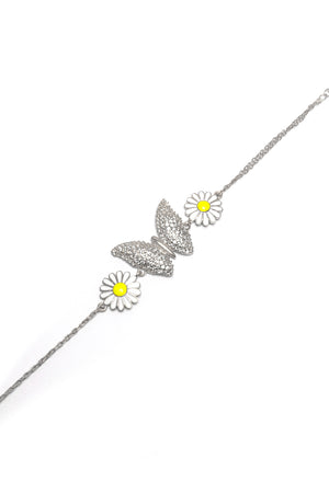 Butterfly and Daisy Model Sterling Silver Bracelet (NG201017460)