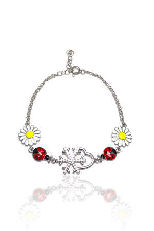 Snowflake, Daisy and Ladybug Model Silver Bracelet (NG201017463)