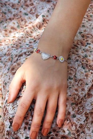 Heart, Daisy and Ladybug Model Silver Bracelet (NG201017470)