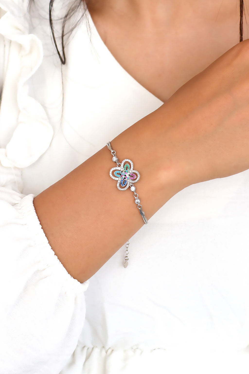 Floral Model Sterling Silver Bracelet With Zircon (NG201019255)