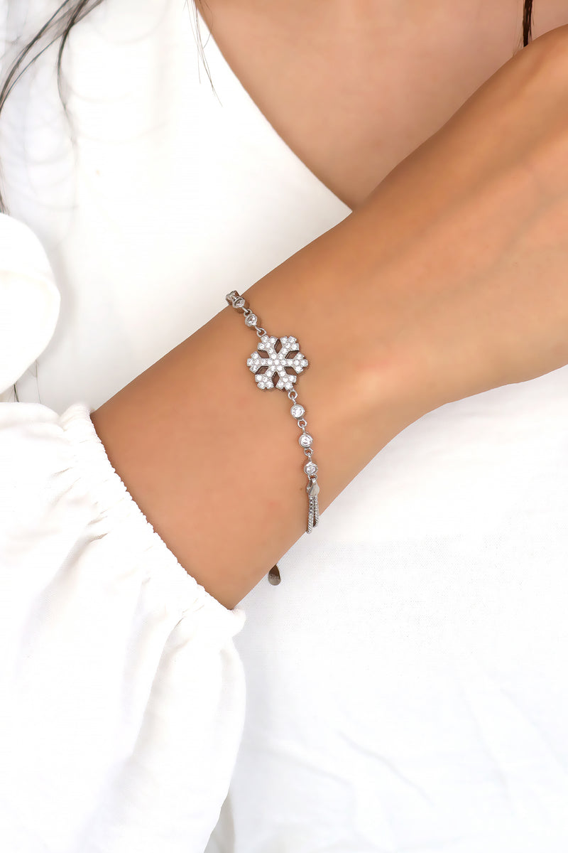 Snow Flake Model Sterling Silver Bracelet With Zircon (NG201019257)