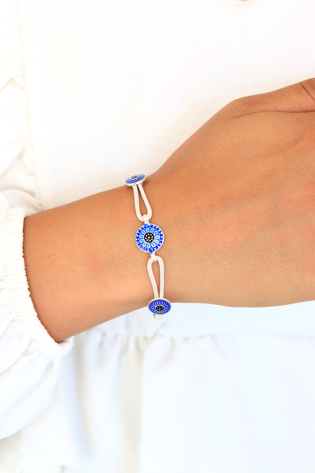 Floral Model Mardin Straw Enameled Silver Bracelet (NG201019850)