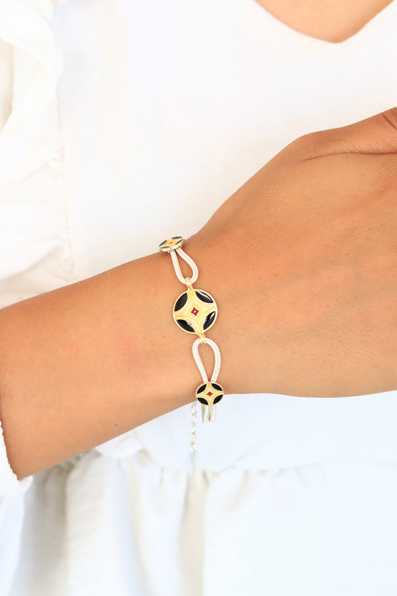 Gold Plated Mardin Straw Enameled Silver Bracelet (NG201019855)