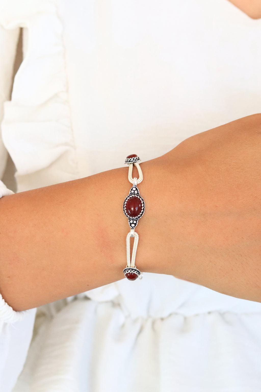 Mardin Straw Sterling Silver Bracelet With Agate (NG201019859)