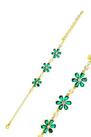 Floral Model Handmade Silver Bracelet With Emerald (NG201020050)
