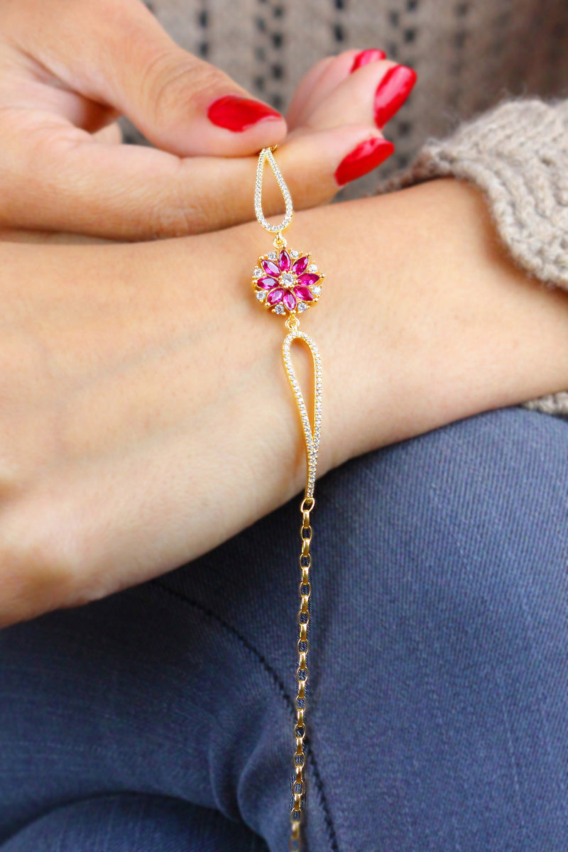 Floral Model Handmade Silver Bracelet With Ruby (NG201021211)