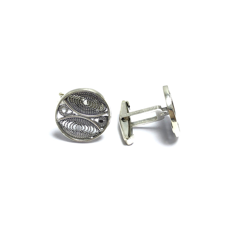 Handmade Round Model Filigree Silver Cuff Links (NG201014842)