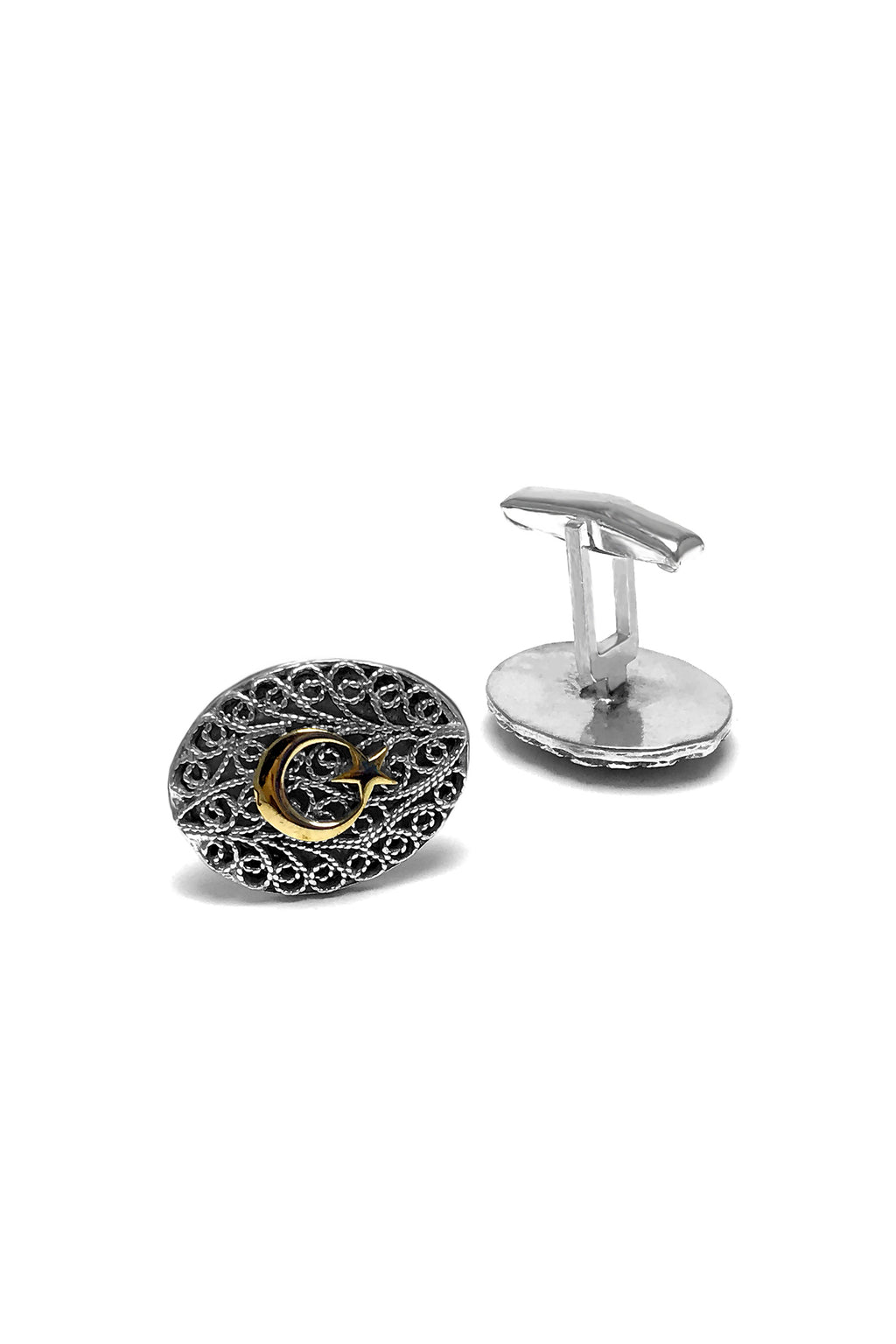 Handmade Moon and Star Model Filigree Silver Cuff Links (NG201017628)