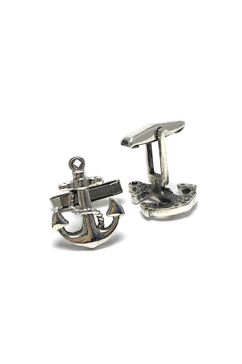 Handmade Anchor Model Filigree Sterling Silver Cuff Links (NG201017631)