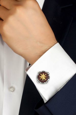 Handmade Compass Model Filigree Sterling Silver Cuff Links (NG201018025)