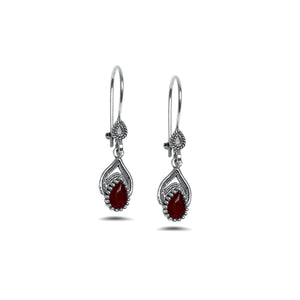 Filigree Handmade Silver Earrings With Ruby (NG201016234)