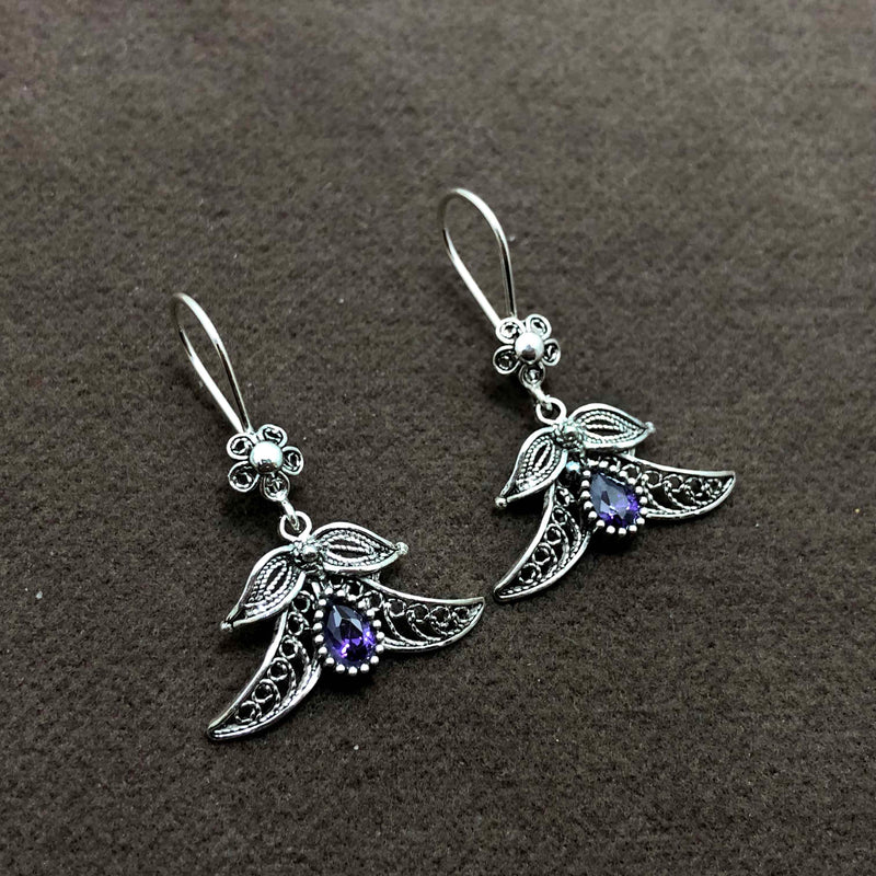 Floral Model Filigree Earrings With Amethyst (NG201011276)