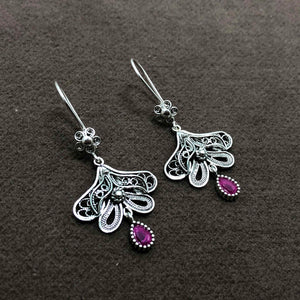 Floral Model Filigree Earrings With Ruby (NG201011280)