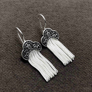 Fringed Model Mardin Straw Silver Earrings (NG201012368)