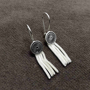 Fringed Model Mardin Straw Silver Earrings (NG201012379)